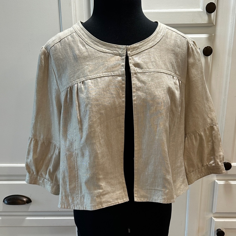 Elegant Cream Women's  Champagne 3/4 Sleeve Cropped Jacket